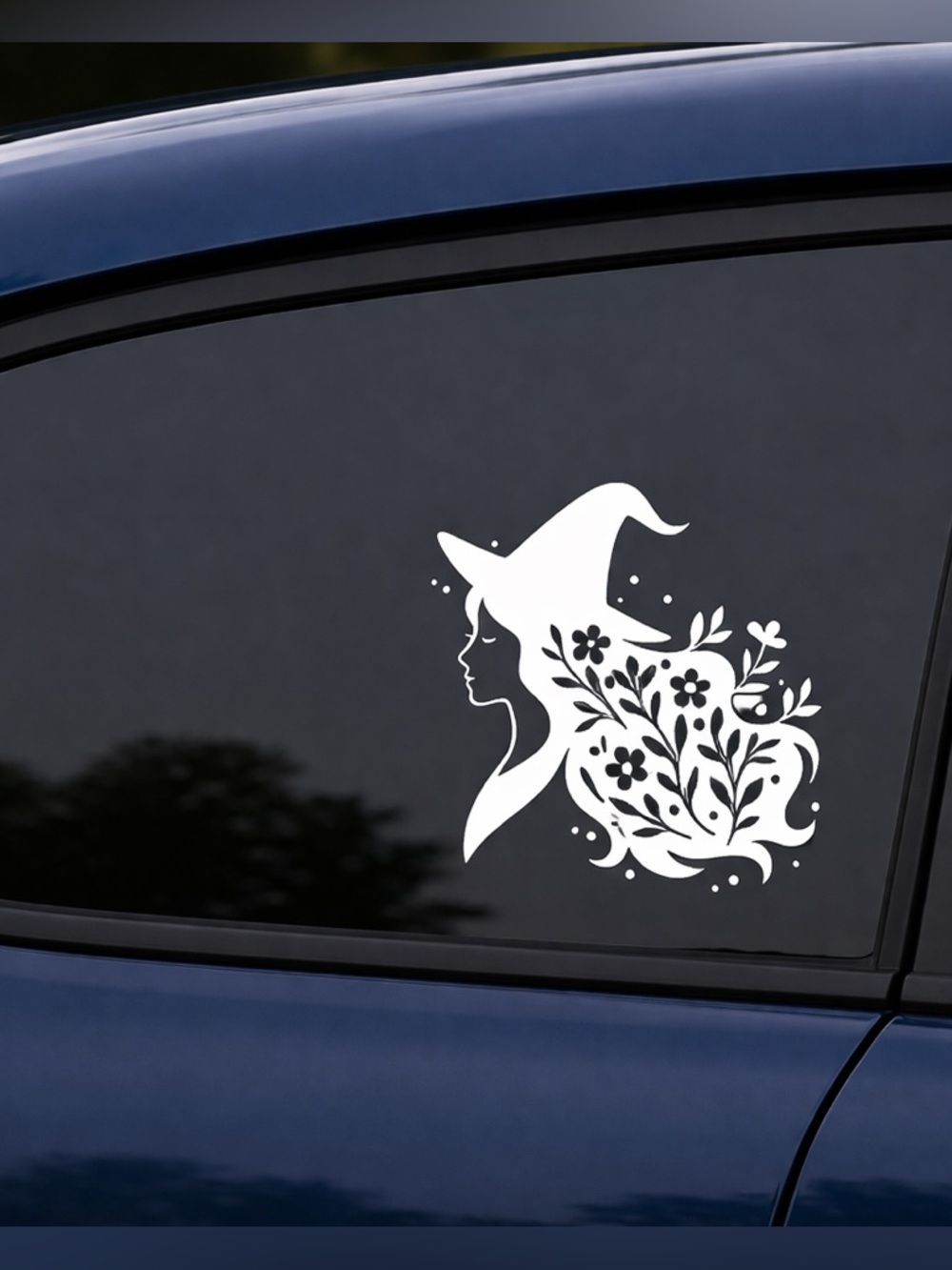 🔥5/$35🔥Witch Silhouette Floral Car Decal - White
